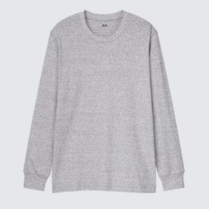 UNIQLO SOFT BRUSHED CREW NECK LONG SLEEVE T-SHIRT in GREY - XL